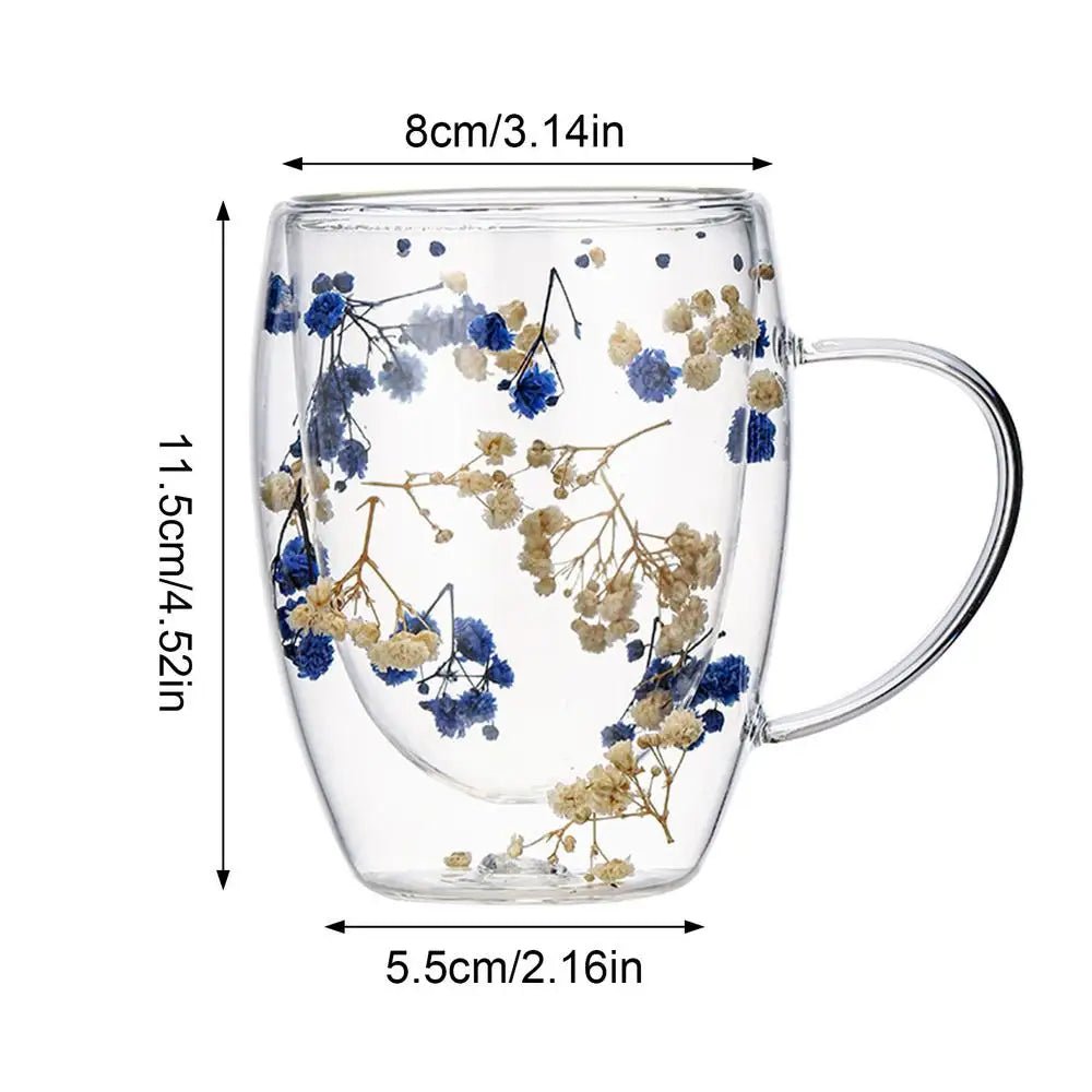 350ml Creative Real Flower Double Glass for Hot & Cold Beverages - Coffeio Store