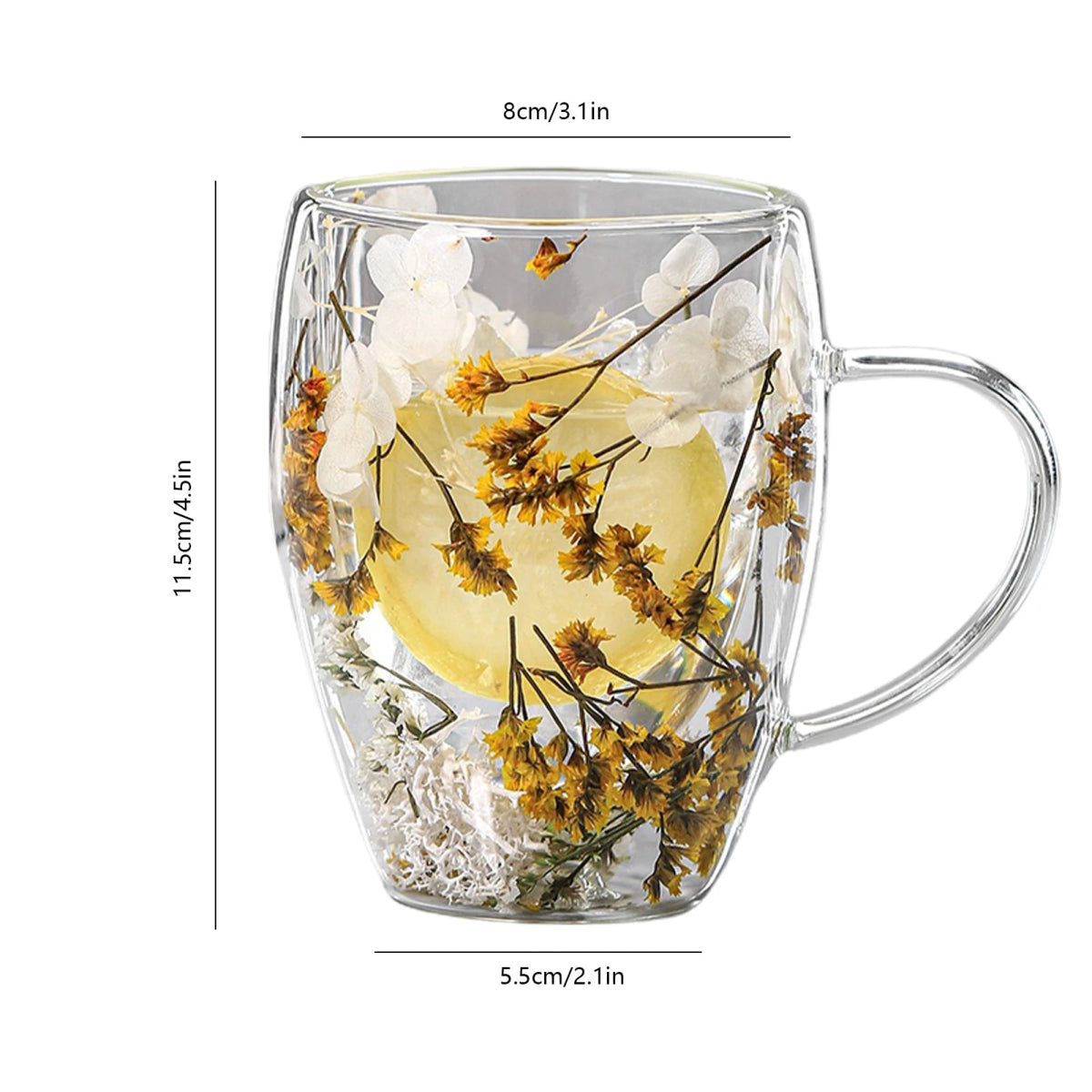 350ml Creative Real Flower Double Glass for Hot & Cold Beverages - Coffeio Store