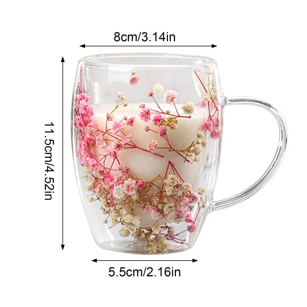 350ml Creative Real Flower Double Glass for Hot & Cold Beverages - Coffeio Store