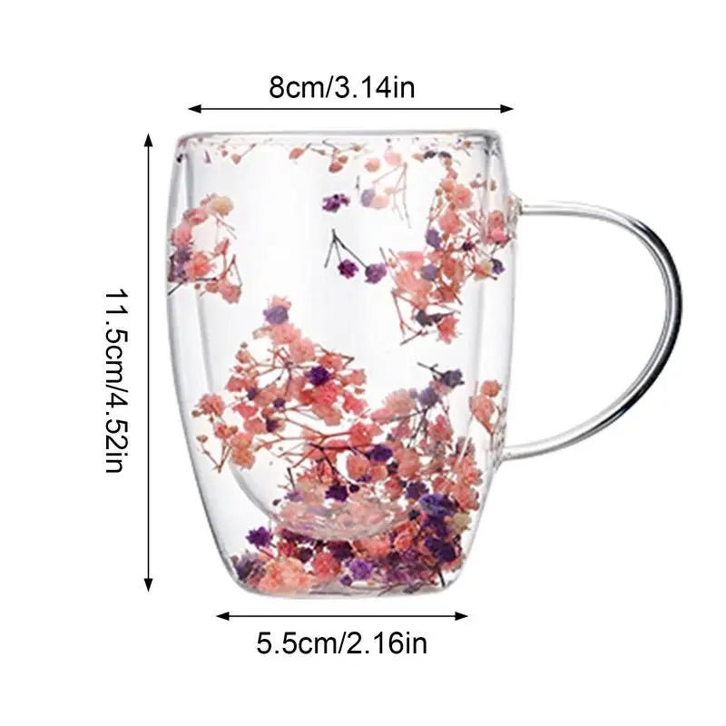 350ml Creative Real Flower Double Glass for Hot & Cold Beverages - Coffeio Store