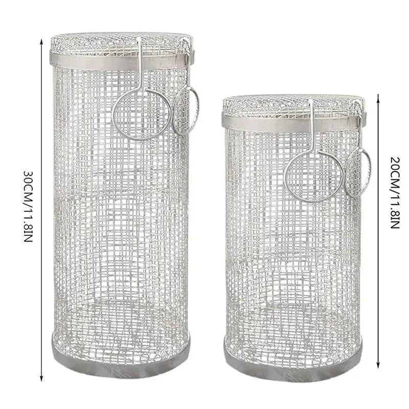 BBQ Basket Stainless Steel Rolling Grilling Wire Mesh Cylinder Basket Portable - Coffeio Store