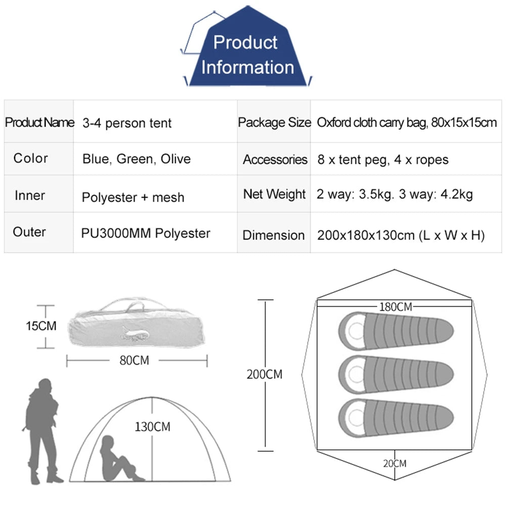 Desert & Fox Camping Tents for 3 Person, Instant Pop-Up Automatic Dome Tent - Coffeio Store