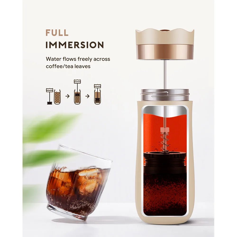 Portable French Press Pot 320ml Travel Coffee Maker Stainless Steel Double-Walled - Coffeio Store