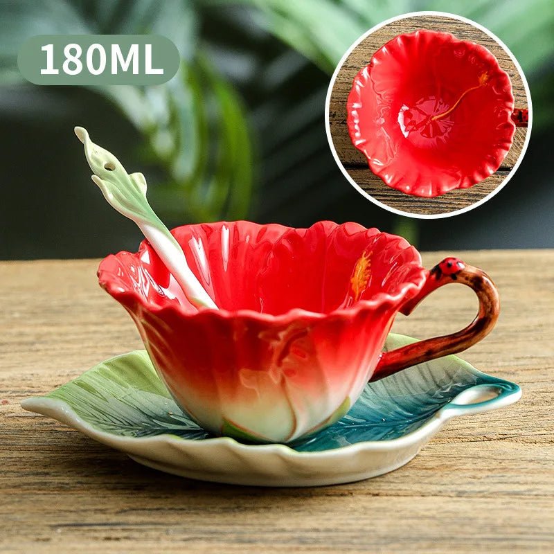 200ml Ceramic Coffee Cup with Saucer Flower Type Mug Exquisite Afternoon Tea - Coffeio Store