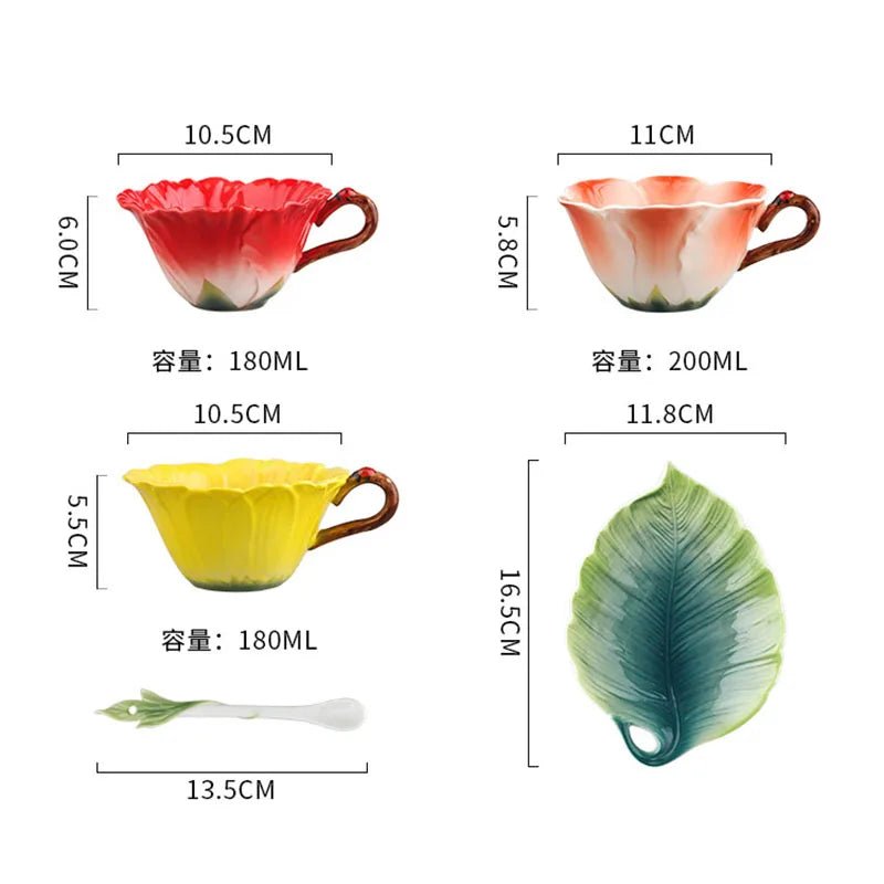 200ml Ceramic Coffee Cup with Saucer Flower Type Mug Exquisite Afternoon Tea - Coffeio Store