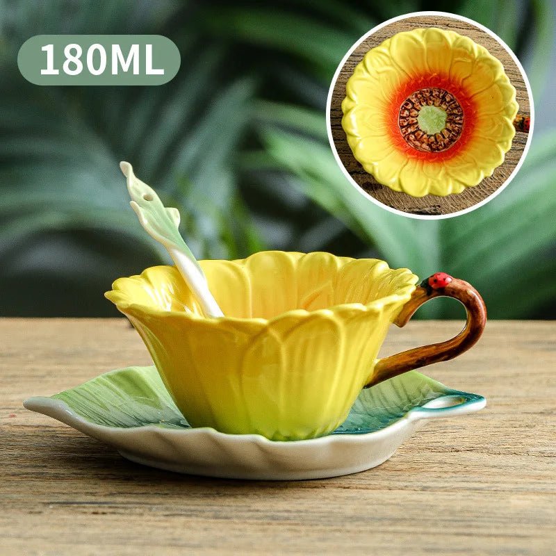 200ml Ceramic Coffee Cup with Saucer Flower Type Mug Exquisite Afternoon Tea - Coffeio Store