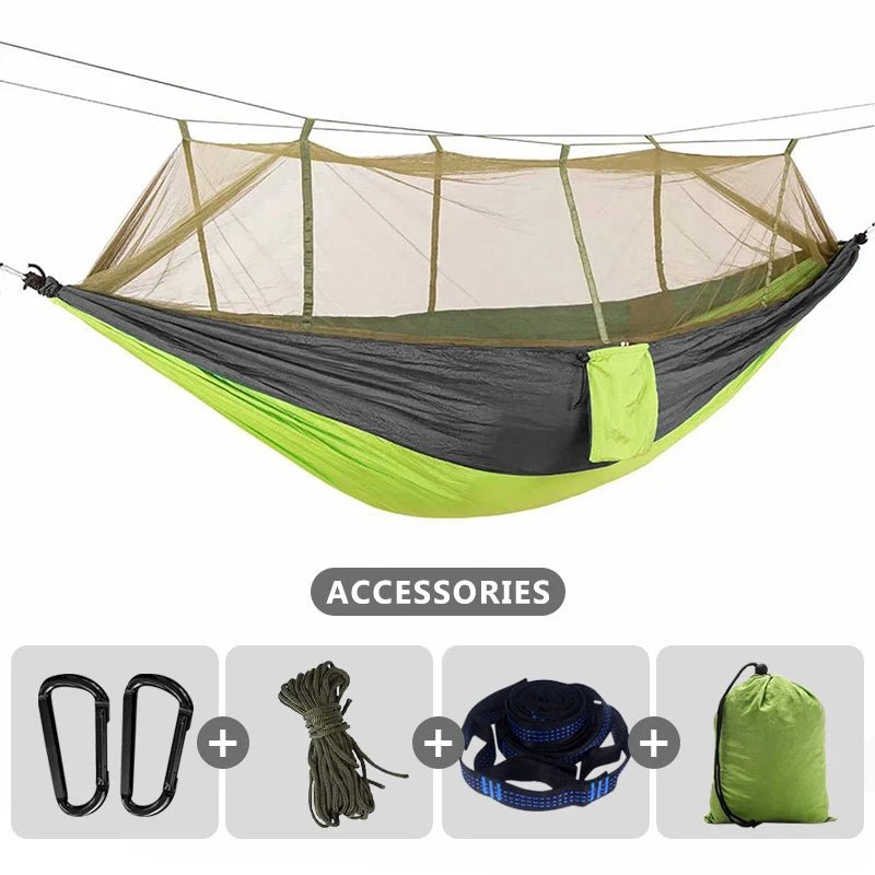260x140cm Camping Hammock with Mosquito Net, Travel Hanging Sleeping Bed - Coffeio Store