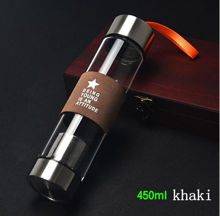 450ML High Quality Glass Water Bottle Travel with Infuser My Drinking Glass Bottle - Coffeio.store