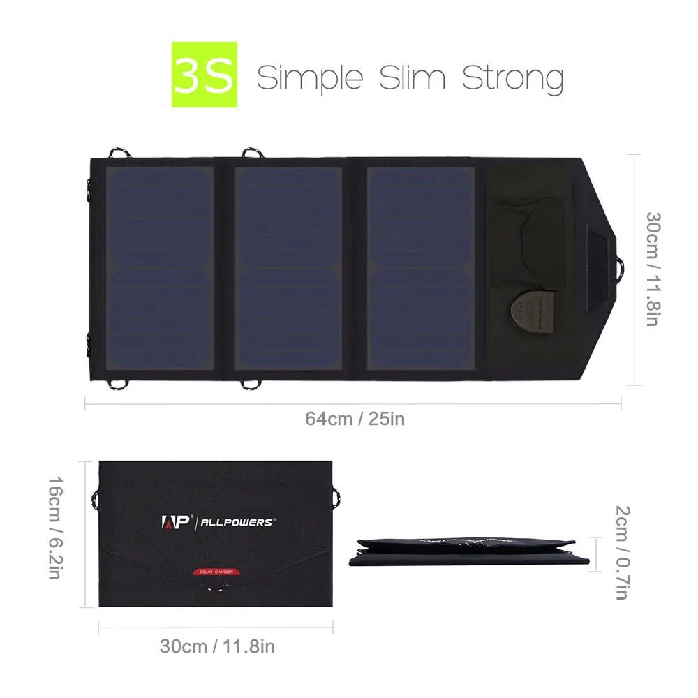 ALLPOWERS 18V 21W Solar Charger Panel Waterproof Foldable Power Bank - Coffeio Store