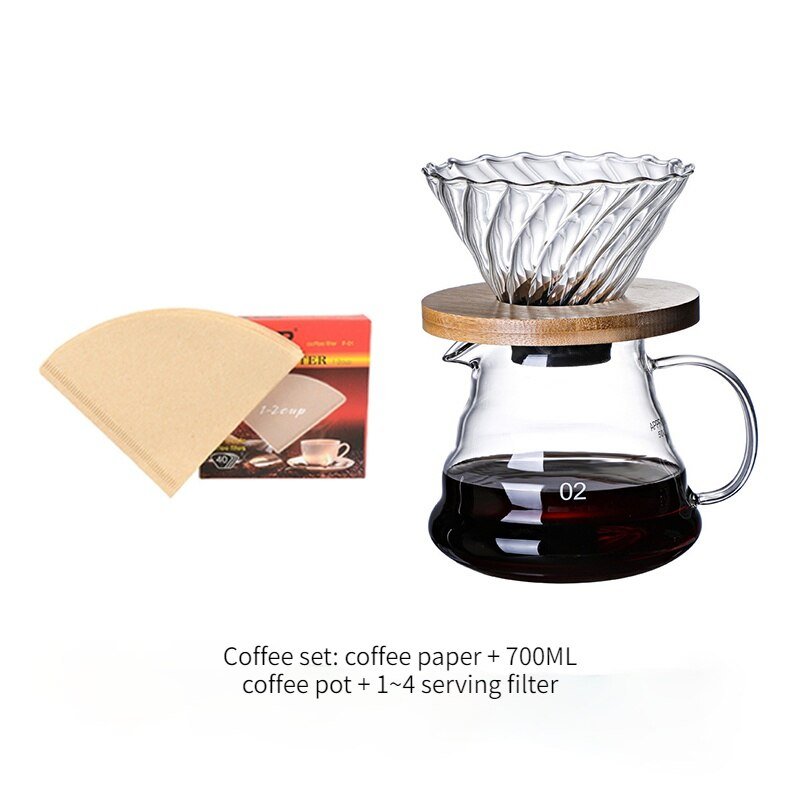 Coffee Pot Maker Glass Wooden 700ML/500ML/300ML Dripper and Pot Set - Coffeio Store