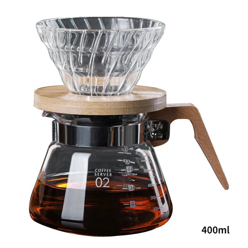 Coffee Pot Maker Glass Wooden 700ML/500ML/300ML Dripper and Pot Set - Coffeio Store