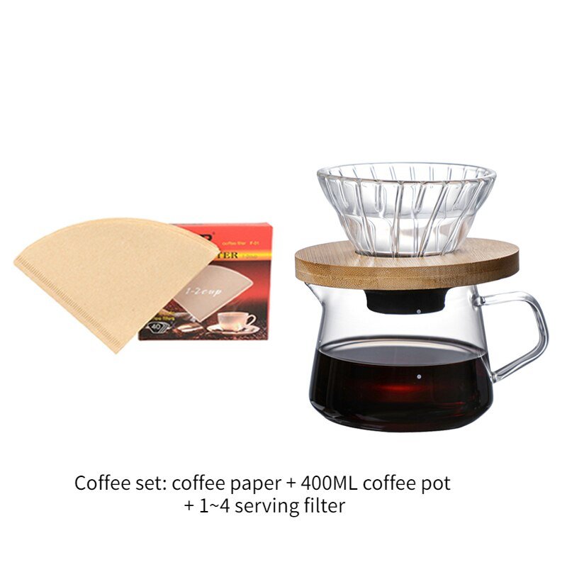 Coffee Pot Maker Glass Wooden 700ML/500ML/300ML Dripper and Pot Set - Coffeio Store