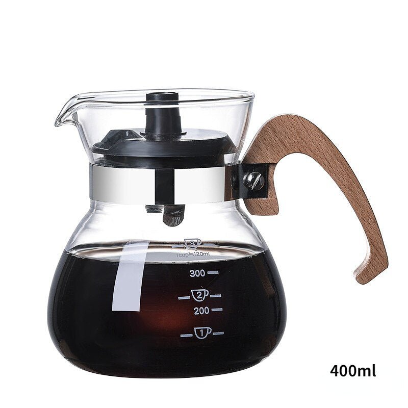 Coffee Pot Maker Glass Wooden 700ML/500ML/300ML Dripper and Pot Set - Coffeio Store