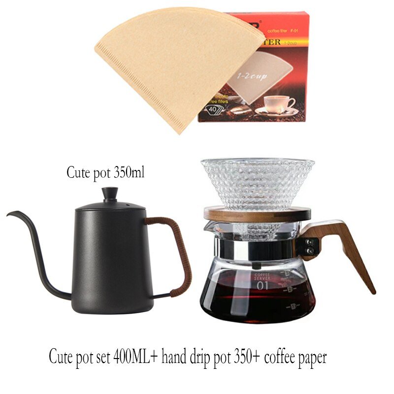 Coffee Pot Maker Glass Wooden 700ML/500ML/300ML Dripper and Pot Set - Coffeio Store