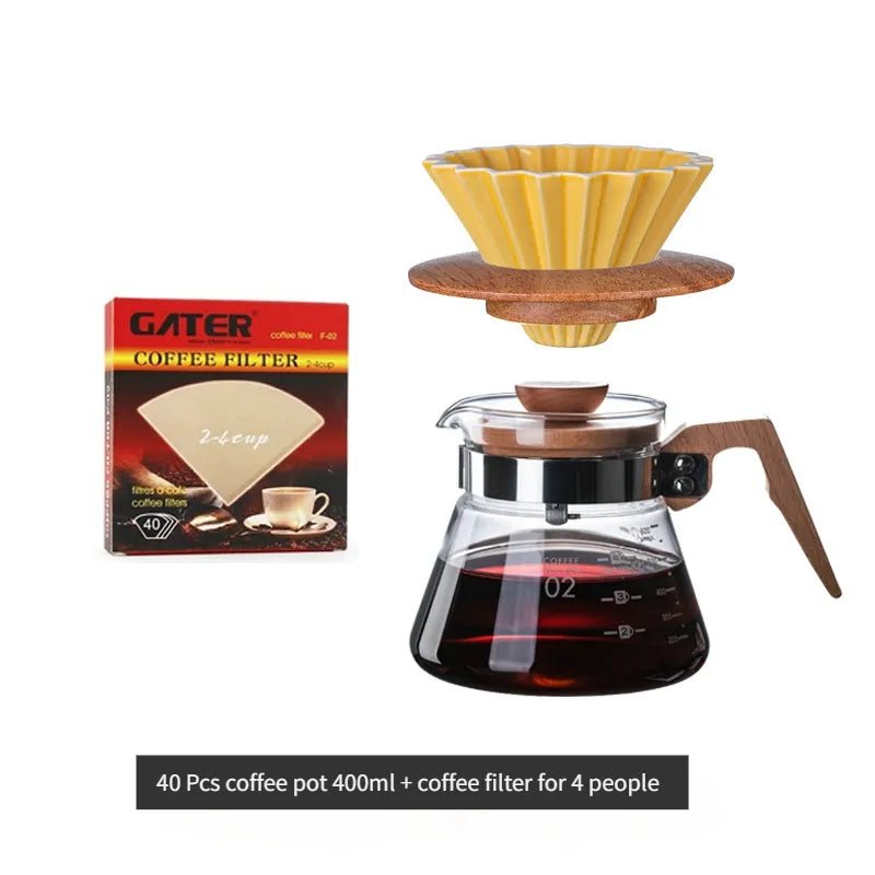 Coffee Pot Maker Glass Wooden 700ML/500ML/300ML Dripper and Pot Set - Coffeio Store