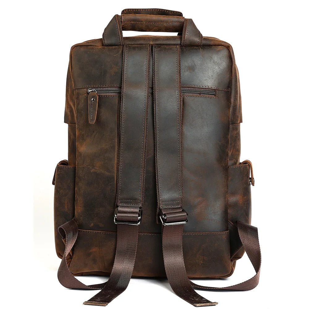 Crazy Horse Leather Men's Backpack 15.6 Inch Laptop Shoulder Bag Male Large Capacity - Coffeio Store