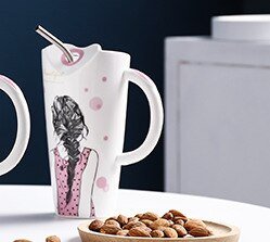 Cute Girl 450ml Porcelain Coffee Mug with Straw Home Milk Tea Juice Cups Birthday Gift - Coffeio.store