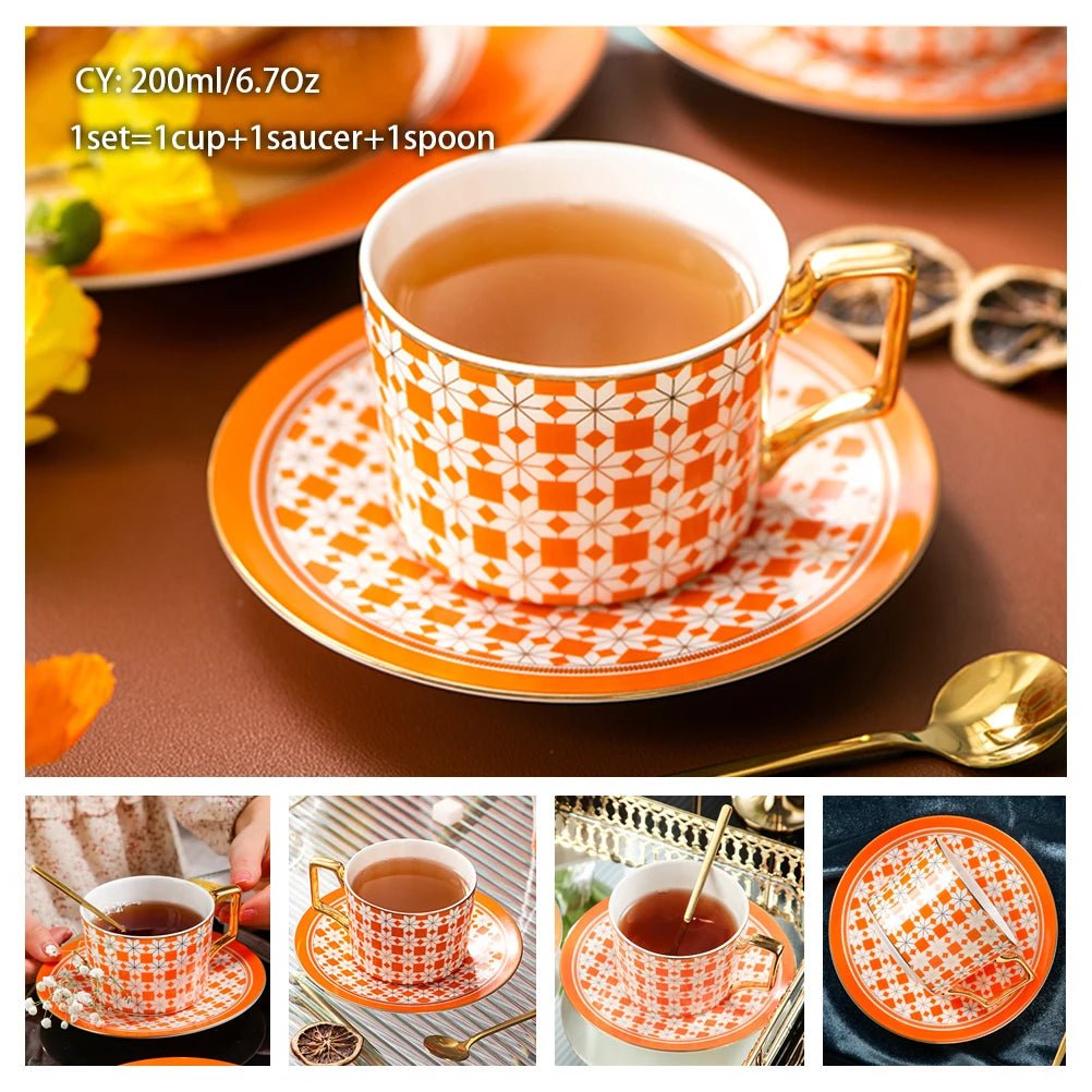 Europe Bone China Coffee Cup Saucer Spoon Set Luxury Ceramic Porcelain Mug - Coffeio Store