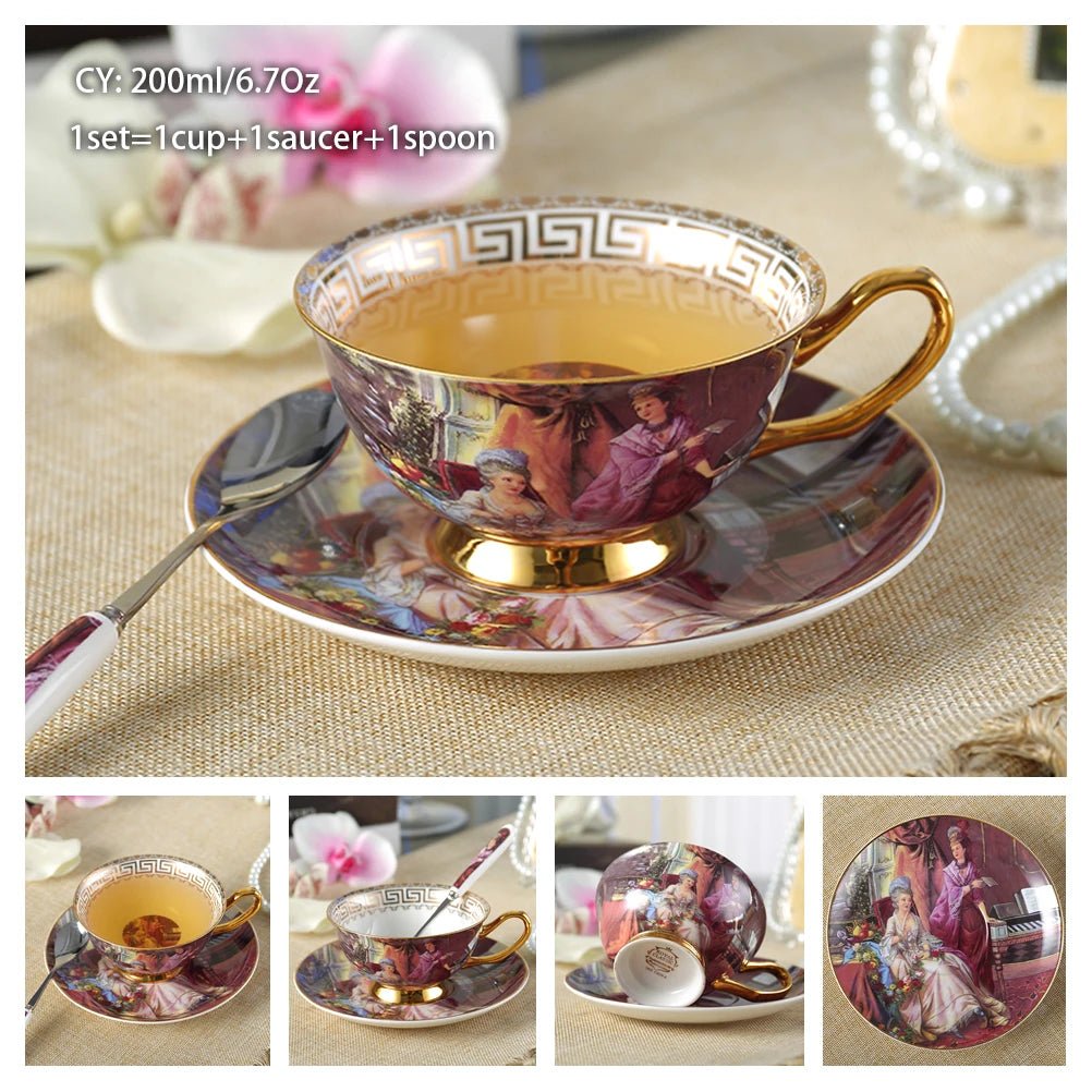 Europe Bone China Coffee Cup Saucer Spoon Set Luxury Ceramic Porcelain Mug - Coffeio Store