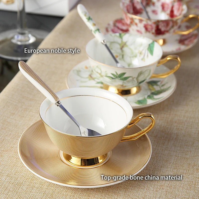 Europe Bone China Coffee Cup Saucer Spoon Set Luxury Ceramic Porcelain Mug - Coffeio Store