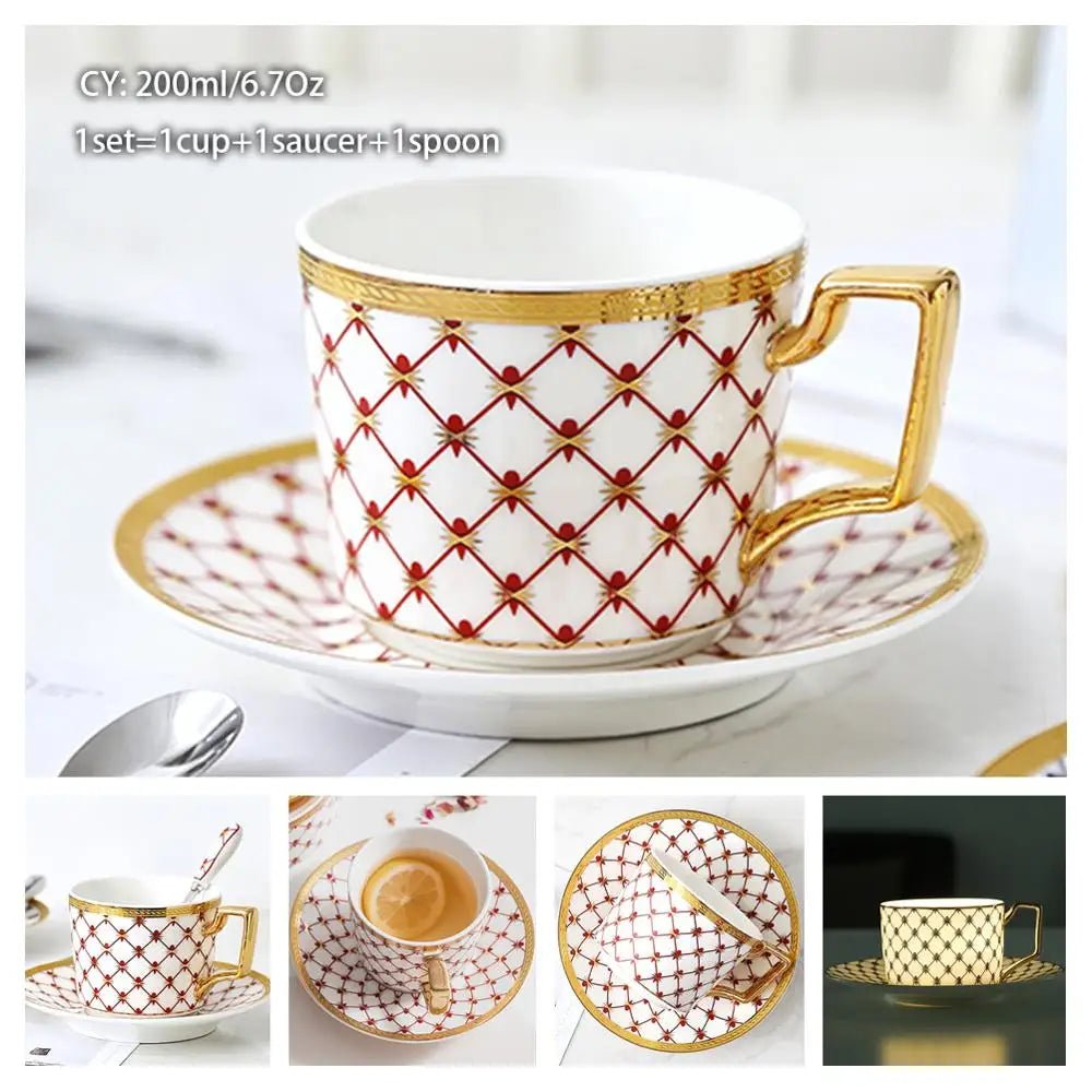 Europe Bone China Coffee Cup Saucer Spoon Set Luxury Ceramic Porcelain Mug - Coffeio Store