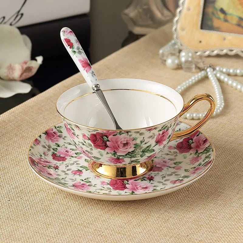 Europe Bone China Coffee Cup Saucer Spoon Set Luxury Ceramic Porcelain Mug - Coffeio Store