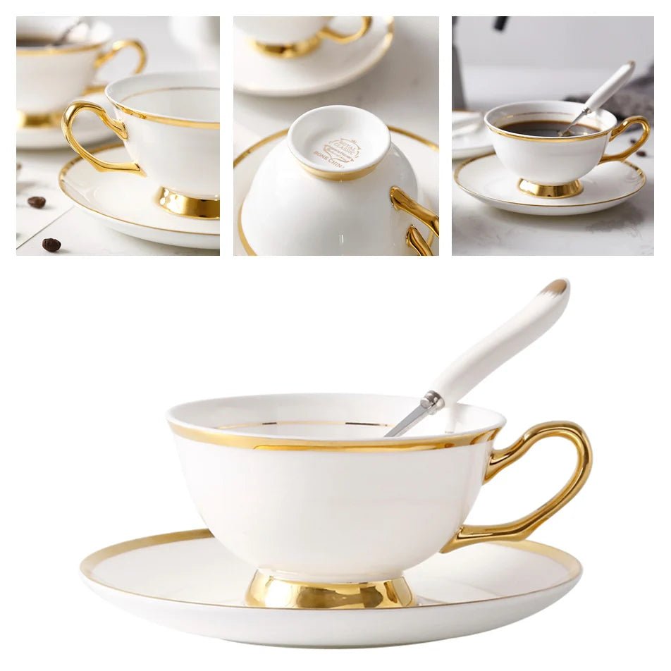 Europe Bone China Coffee Cup Saucer Spoon Set Luxury Ceramic Porcelain Mug - Coffeio Store