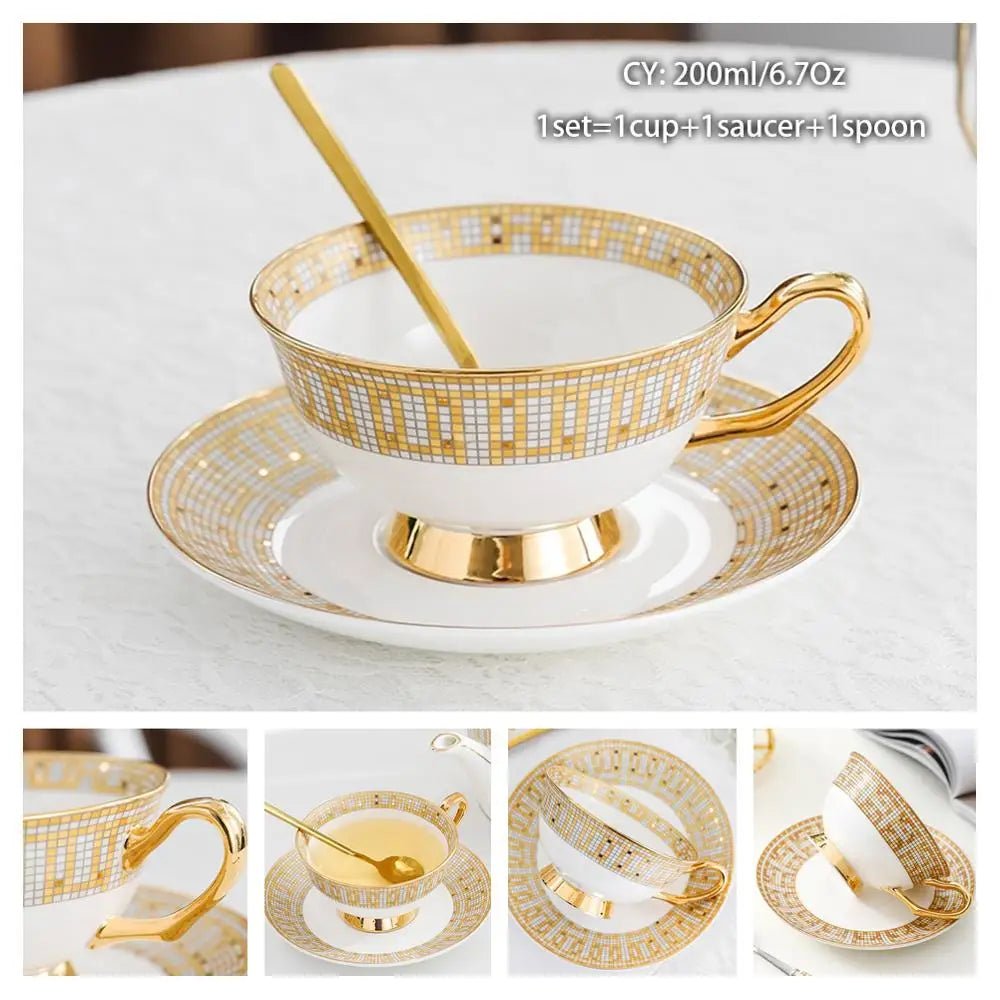 Europe Bone China Coffee Cup Saucer Spoon Set Luxury Ceramic Porcelain Mug - Coffeio Store