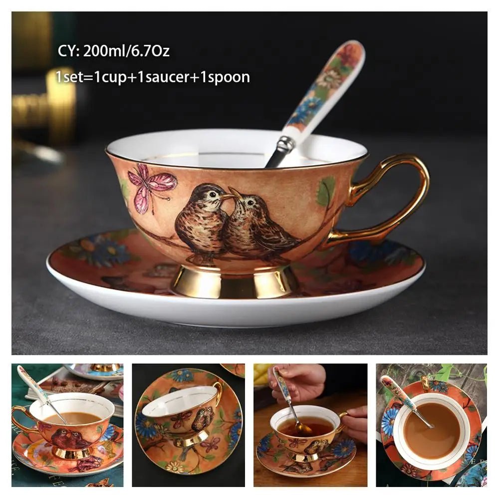 Europe Bone China Coffee Cup Saucer Spoon Set Luxury Ceramic Porcelain Mug - Coffeio Store