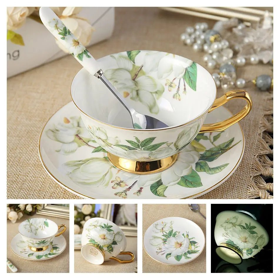 Europe Bone China Coffee Cup Saucer Spoon Set Luxury Ceramic Porcelain Mug - Coffeio Store