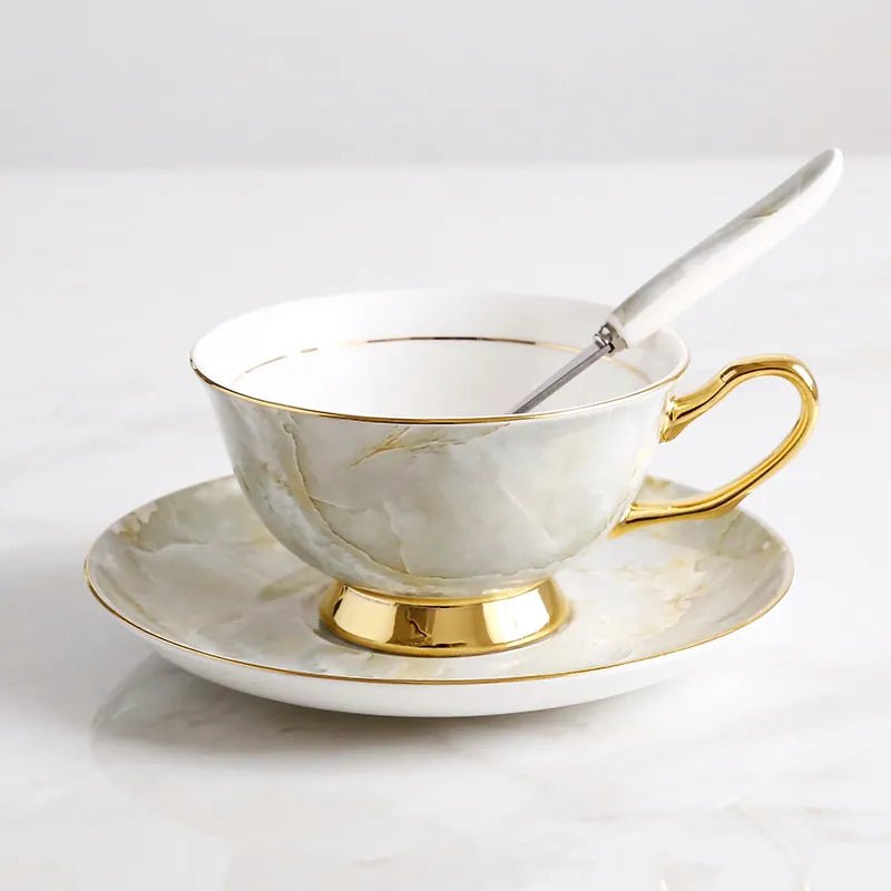 Europe Bone China Coffee Cup Saucer Spoon Set Luxury Ceramic Porcelain Mug - Coffeio Store