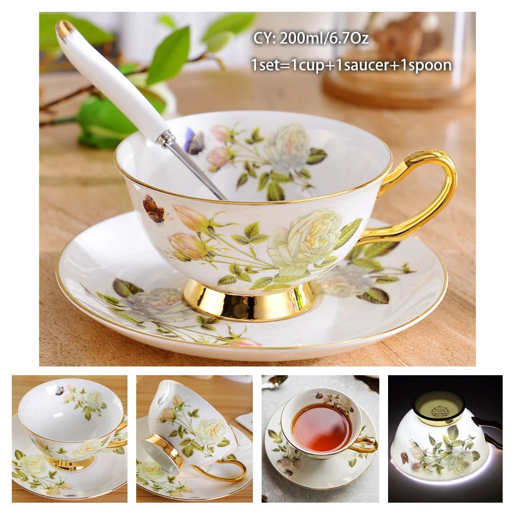 Europe Bone China Coffee Cup Saucer Spoon Set Luxury Ceramic Porcelain Mug - Coffeio Store