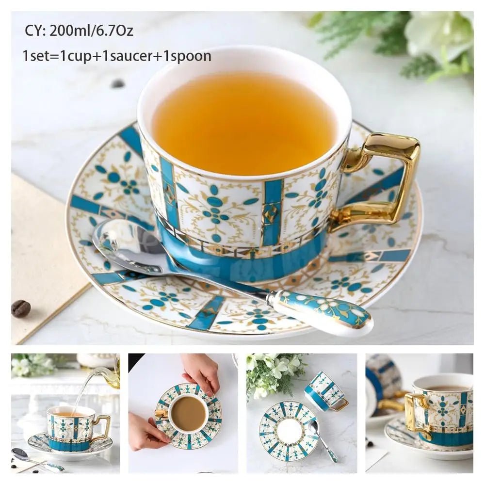 Europe Bone China Coffee Cup Saucer Spoon Set Luxury Ceramic Porcelain Mug - Coffeio Store