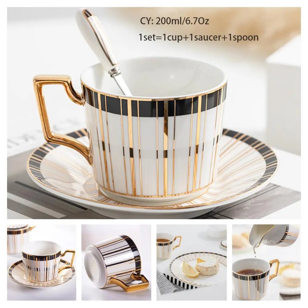 Europe Bone China Coffee Cup Saucer Spoon Set Luxury Ceramic Porcelain Mug - Coffeio Store