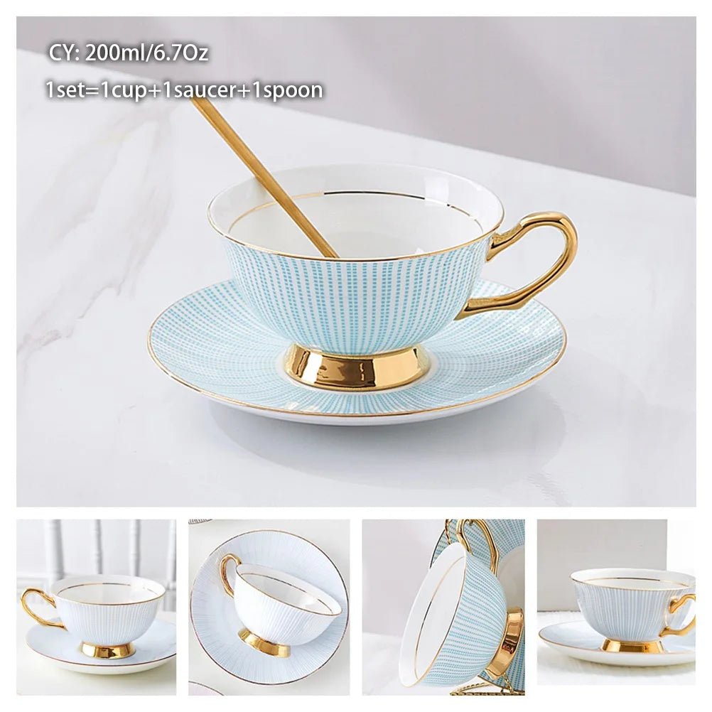 Europe Bone China Coffee Cup Saucer Spoon Set Luxury Ceramic Porcelain Mug - Coffeio Store