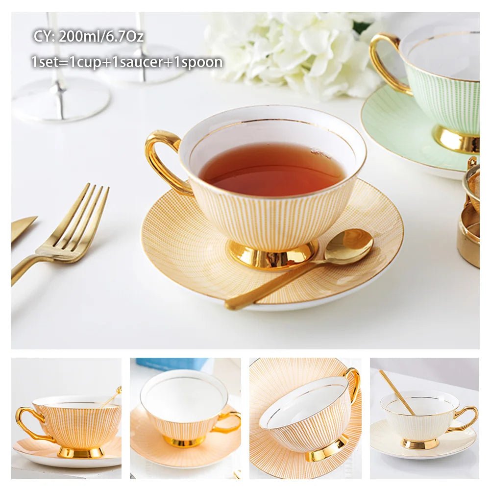 Europe Bone China Coffee Cup Saucer Spoon Set Luxury Ceramic Porcelain Mug - Coffeio Store