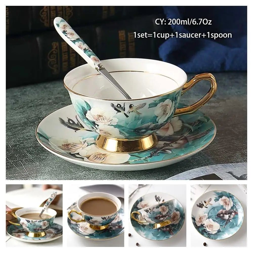 Europe Bone China Coffee Cup Saucer Spoon Set Luxury Ceramic Porcelain Mug - Coffeio Store