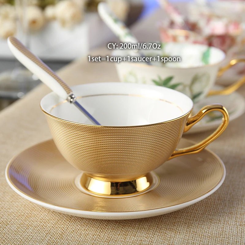 Europe Bone China Coffee Cup Saucer Spoon Set Luxury Ceramic Porcelain Mug - Coffeio Store