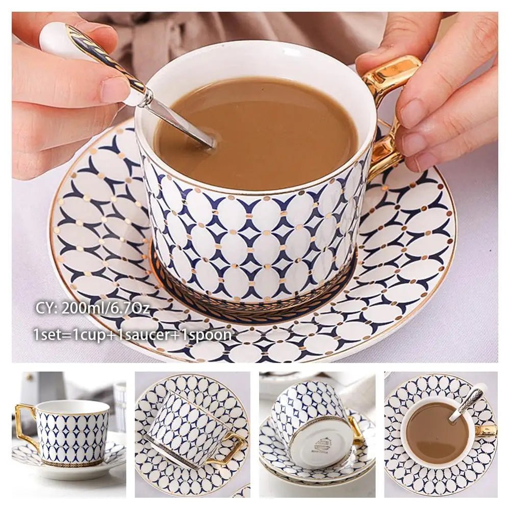 Europe Bone China Coffee Cup Saucer Spoon Set Luxury Ceramic Porcelain Mug - Coffeio Store