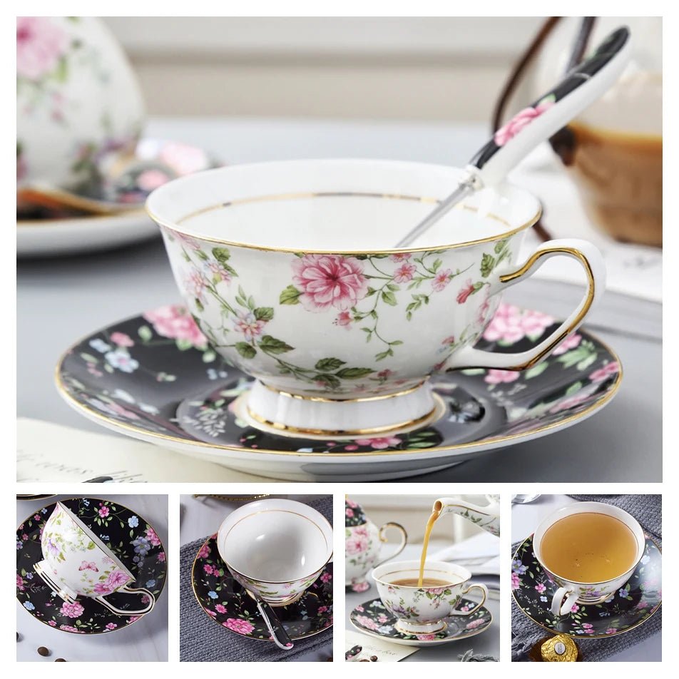 Europe Bone China Coffee Cup Saucer Spoon Set Luxury Ceramic Porcelain Mug - Coffeio Store