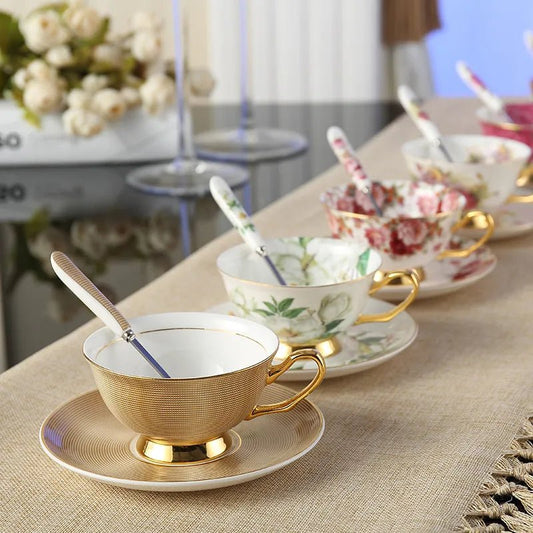 Europe Bone China Coffee Cup Saucer Spoon Set Luxury Ceramic Porcelain Mug - Coffeio Store