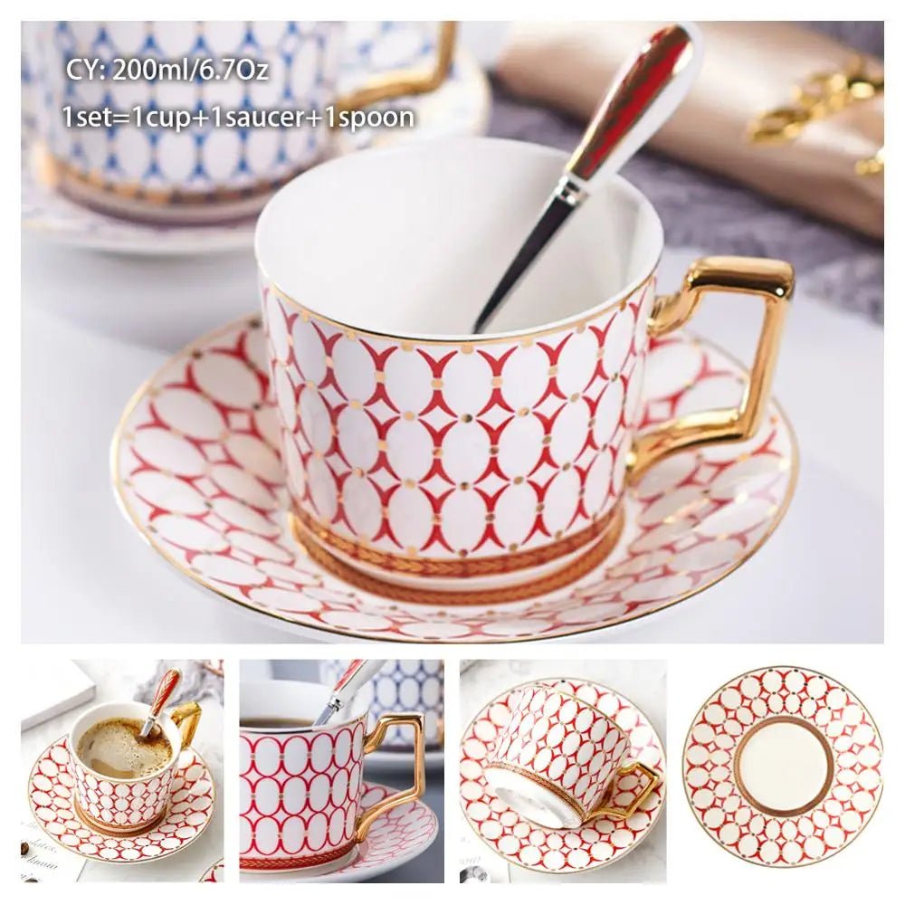 Europe Bone China Coffee Cup Saucer Spoon Set Luxury Ceramic Porcelain Mug - Coffeio Store