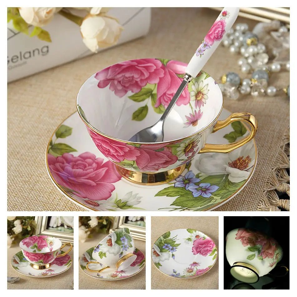 Europe Bone China Coffee Cup Saucer Spoon Set Luxury Ceramic Porcelain Mug - Coffeio Store