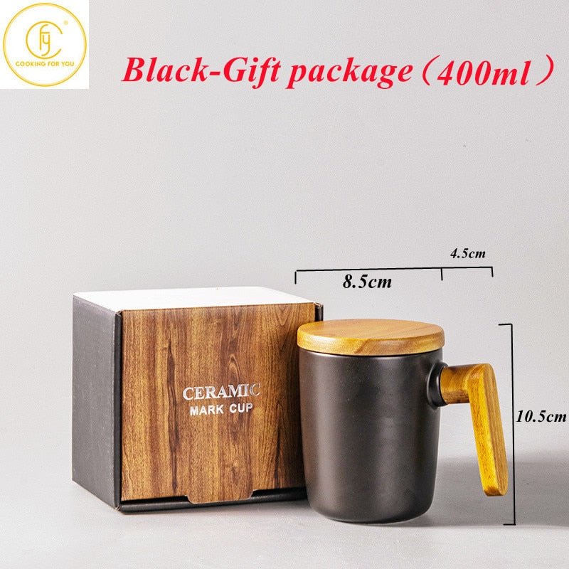 Gift Package Wooden Handle with cover Coffee Lovers coffee Mugs Ceramic coffee Mug cup set wooden coffee cup - Coffeio.store