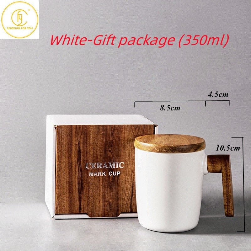 Gift Package Wooden Handle with cover Coffee Lovers coffee Mugs Ceramic coffee Mug cup set wooden coffee cup - Coffeio.store