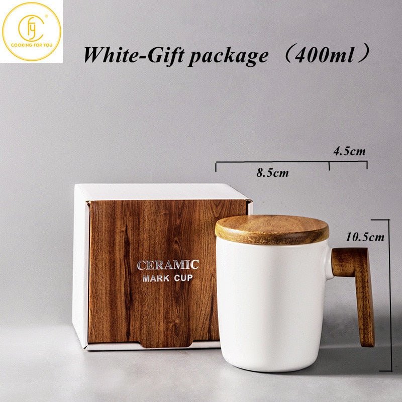 Gift Package Wooden Handle with cover Coffee Lovers coffee Mugs Ceramic coffee Mug cup set wooden coffee cup - Coffeio.store