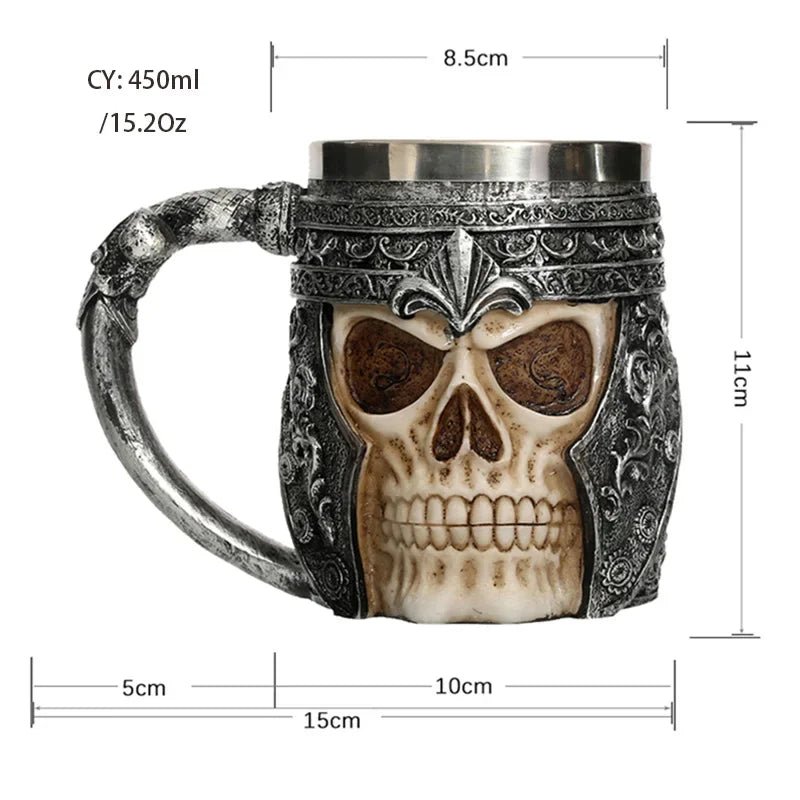 Gothic Skull Resin Stainless Steel Beer Coffee Mug Dragon Knight Tankard Halloween - Coffeio Store