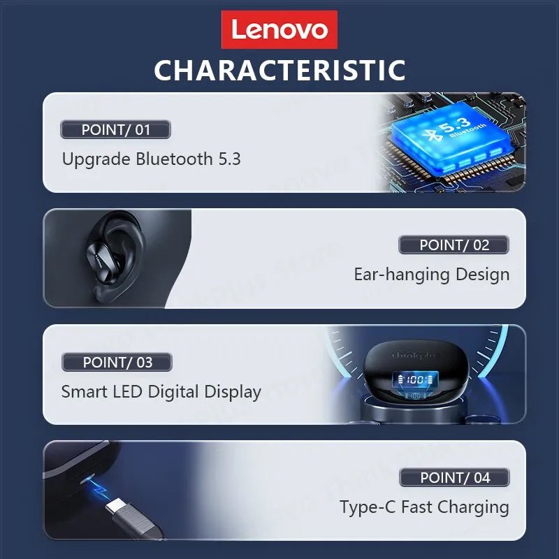 Lenovo LP75 Bluetooth 5.3 Earphones TWS Wireless Sport Headphones LED Digital - Coffeio Store