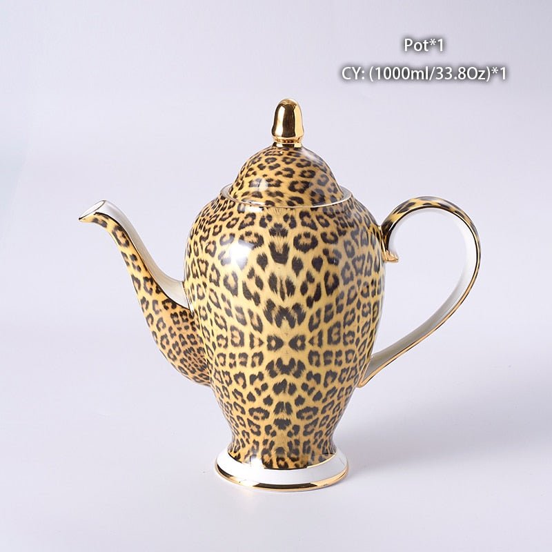 Leopard Print Bone China Coffee Set Luxury Porcelain Tea Set Pot Cup Mug Sugar Bowl Creamer Teapot Drinkware - Coffeio.store