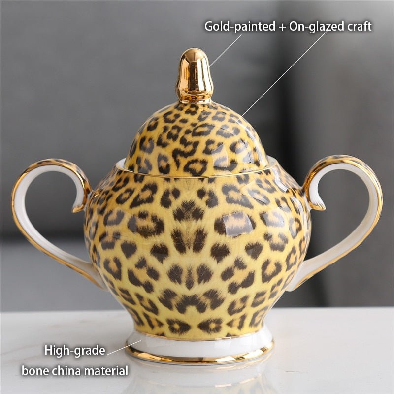 Leopard Print Bone China Coffee Set Luxury Porcelain Tea Set Pot Cup Mug Sugar Bowl Creamer Teapot Drinkware - Coffeio.store
